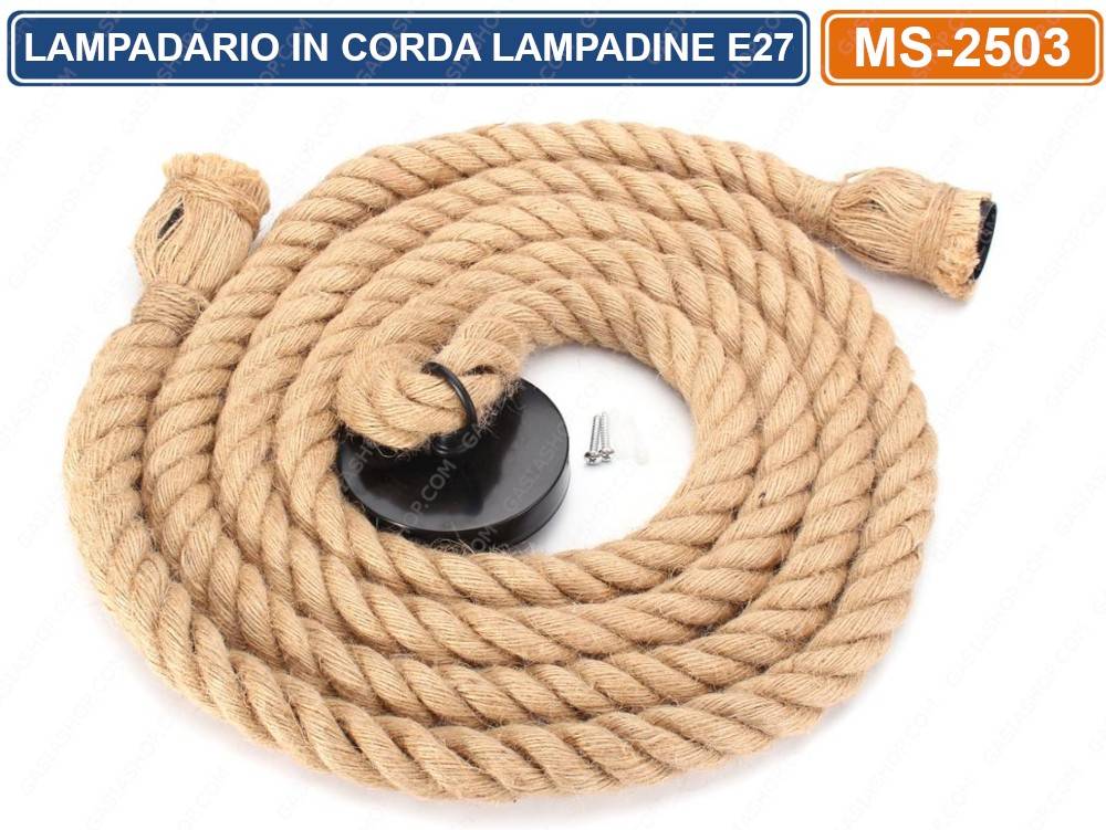 LAMPADARIO IN CORDA DOPPIO CON PORTALAMPADA PER LAMPADINE ATTACCO E27 2 METRI-1
