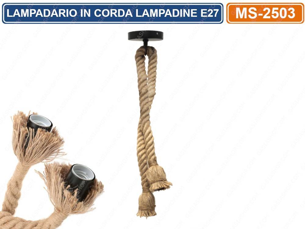 LAMPADARIO IN CORDA DOPPIO CON PORTALAMPADA PER LAMPADINE ATTACCO E27 2 METRI-2