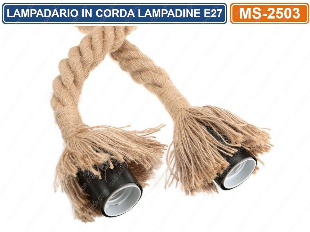 LAMPADARIO IN CORDA DOPPIO CON PORTALAMPADA PER LAMPADINE ATTACCO E27 2 METRI-3