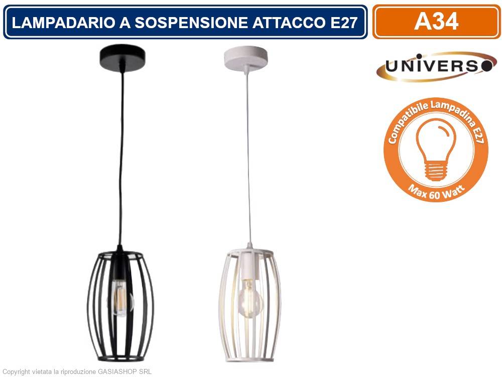 LAMPADARIO MODERNO A SOSPENSIONE CON PARALUME IN METALLO TRAFORATO OVALE ATTACCO E27 BIANCO NERO - COLORE: NERO-0