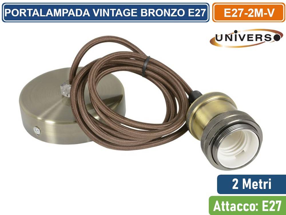 LAMPADARIO PORTALAMPADA A SOSPENSIONE VINTAGE BRONZO PER LAMPADINE E27-0