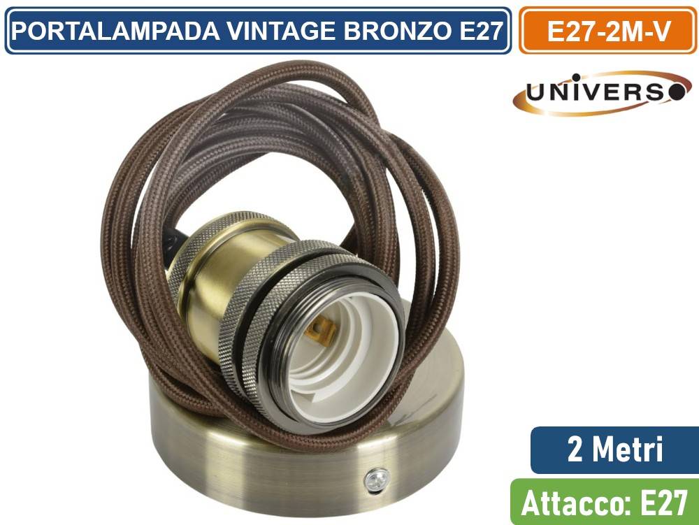 LAMPADARIO PORTALAMPADA A SOSPENSIONE VINTAGE BRONZO PER LAMPADINE E27-1