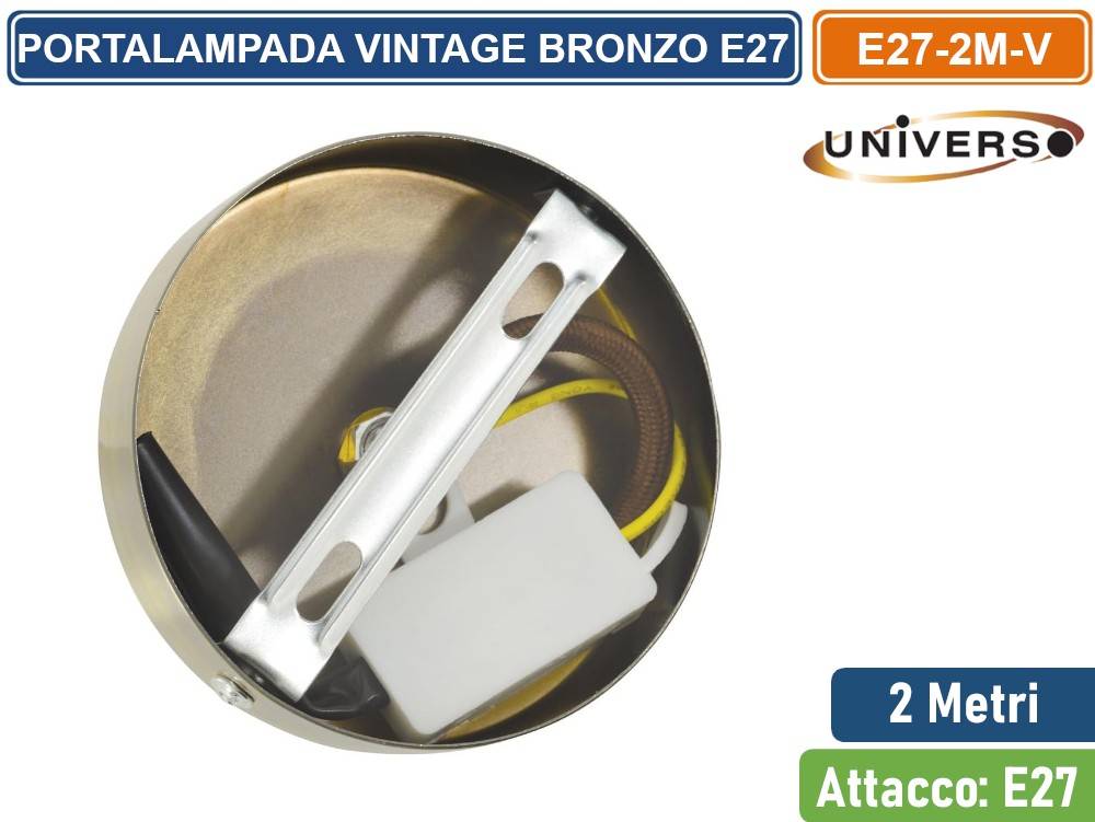 LAMPADARIO PORTALAMPADA A SOSPENSIONE VINTAGE BRONZO PER LAMPADINE E27-2
