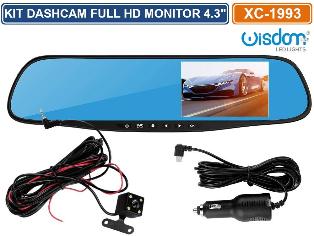 KIT SPECCHIETTO RETROVISORE MONITOR 4.3" CON DASHCAM E TELECAMERA RETROMARCIA REGISTRA SD CARD FULL HD 1080P-0