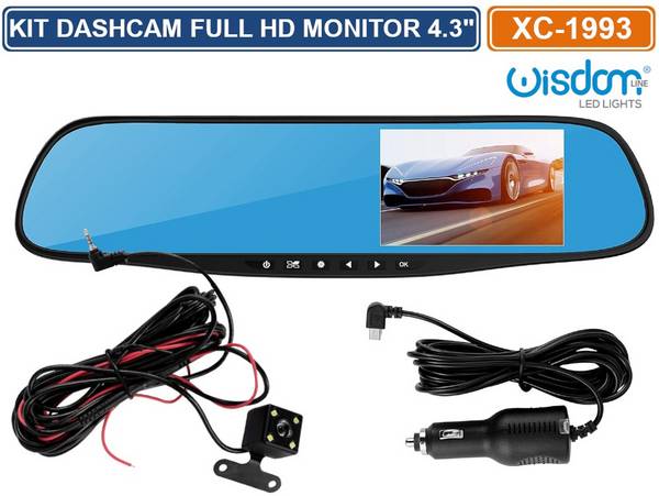 KIT SPECCHIETTO RETROVISORE MONITOR 4.3" CON DASHCAM E TELECAMERA RETROMARCIA REGISTRA SD CARD FULL HD 1080P