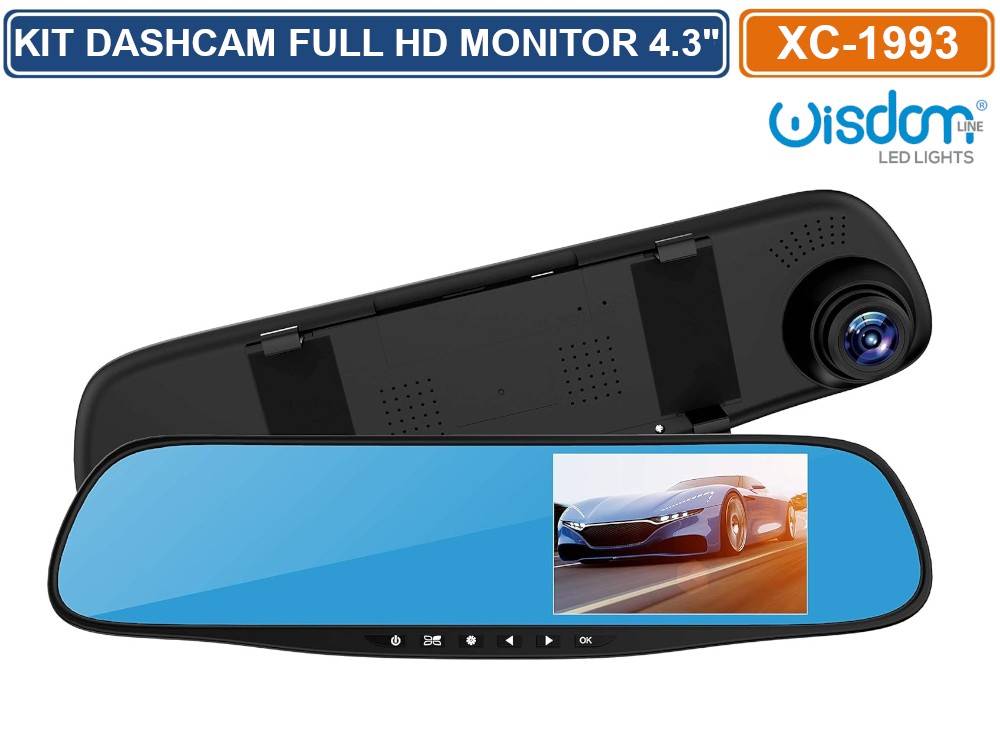 KIT SPECCHIETTO RETROVISORE MONITOR 4.3" CON DASHCAM E TELECAMERA RETROMARCIA REGISTRA SD CARD FULL HD 1080P-2