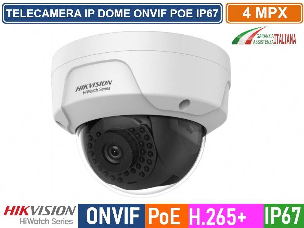 HIKVISION HWI-D140H HIWATCH SERIES TELECAMERA ANTIVANDALO DOME IP HD+ 4MPX 2.8MM H.265+ POE OSD IK10 IP67-0
