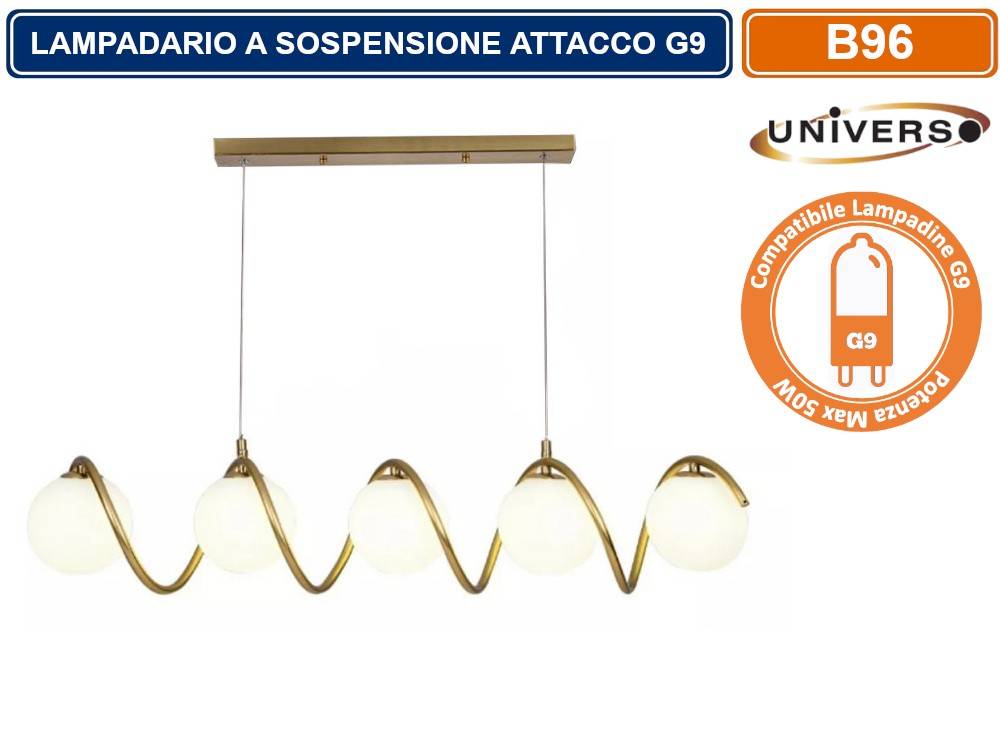 LAMPADARIO A SOSPENSIONE DA SOFFITTO TWISTER CON 5 SFERE IN VETRO ATTACCHI PER LAMPADINE G9-0
