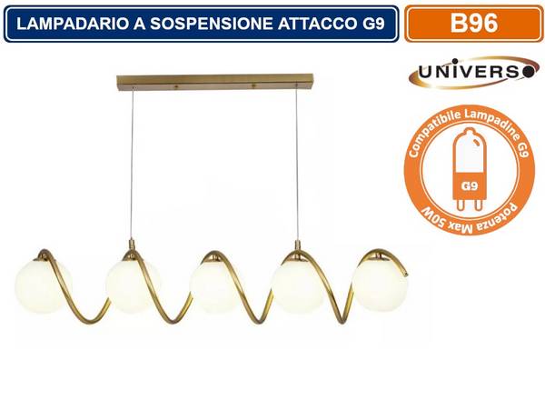LAMPADARIO A SOSPENSIONE DA SOFFITTO TWISTER CON 5 SFERE IN VETRO ATTACCHI PER LAMPADINE G9