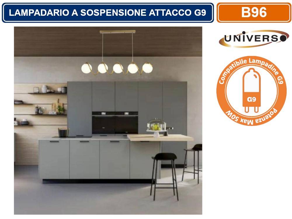 LAMPADARIO A SOSPENSIONE DA SOFFITTO TWISTER CON 5 SFERE IN VETRO ATTACCHI PER LAMPADINE G9-1