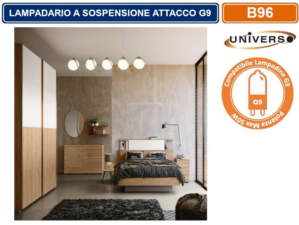 LAMPADARIO A SOSPENSIONE DA SOFFITTO TWISTER CON 5 SFERE IN VETRO ATTACCHI PER LAMPADINE G9-2