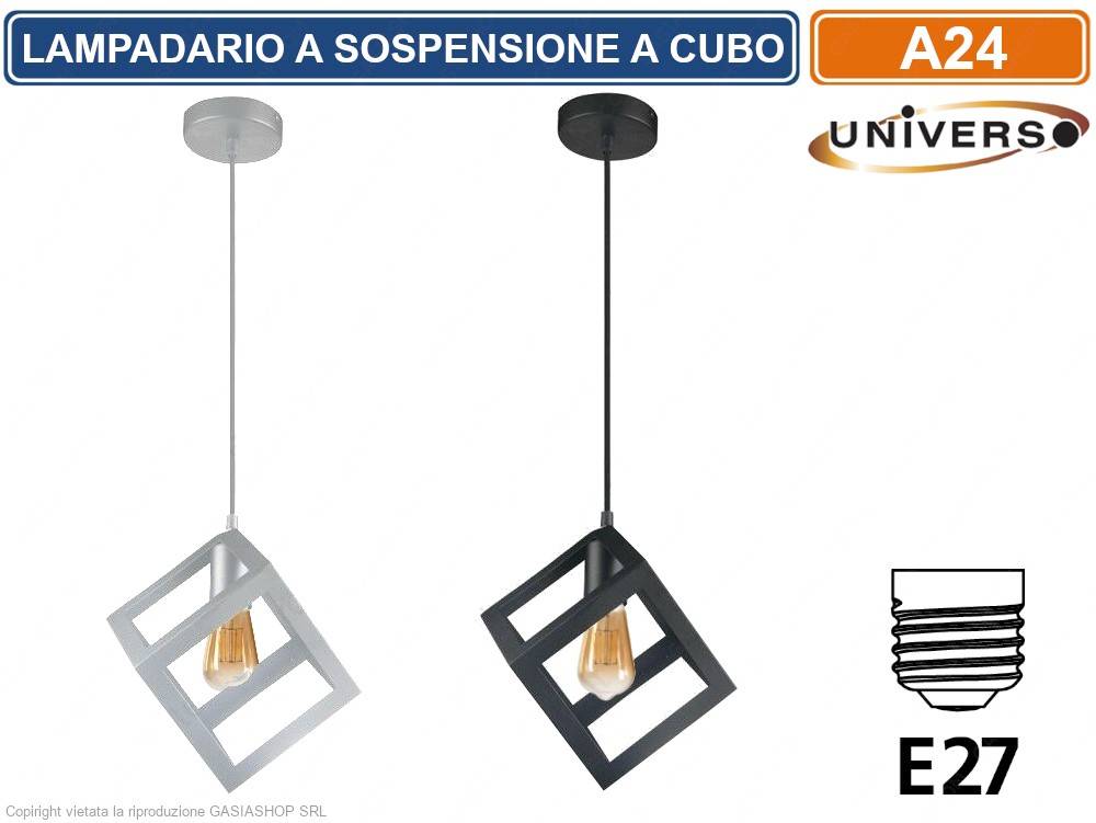 LAMPADARIO A SOSPENSIONE PENDENTE FORMA CUBO CON ATTACCO E27 FINITURA BIANCO NERO 16CM - COLORE: BIANCO-0
