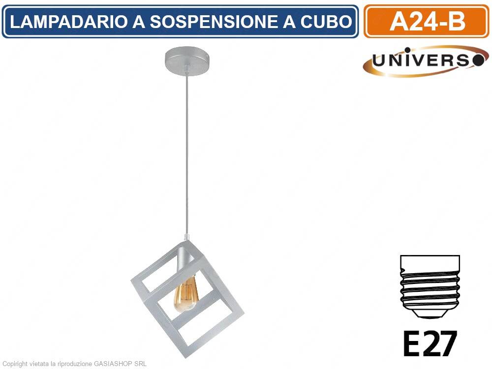 LAMPADARIO A SOSPENSIONE PENDENTE FORMA CUBO CON ATTACCO E27 FINITURA BIANCO NERO 16CM - COLORE: BIANCO-1