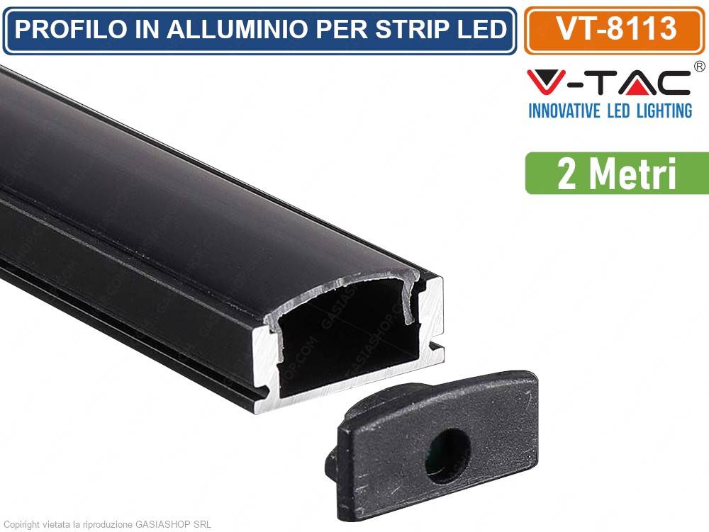V-TAC Profilo Alluminio Lineari Nero per Strip LED 2000x17,4x7mm-0