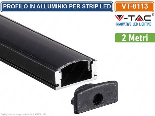 V-TAC Profilo Alluminio Lineari Nero per Strip LED 2000x17,4x7mm