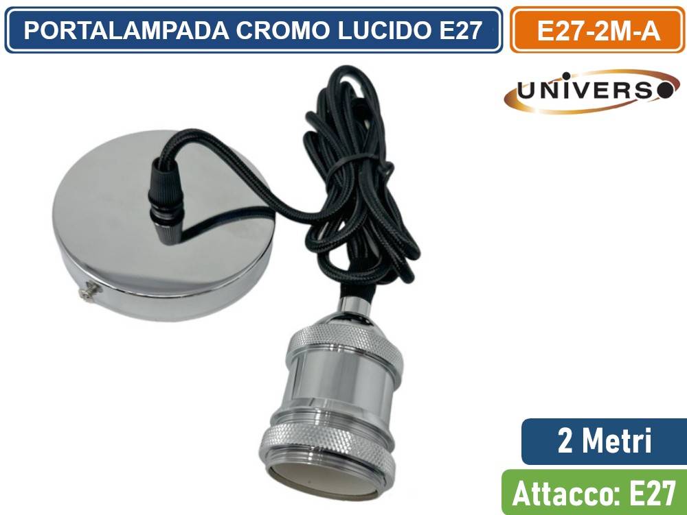 LAMPADARIO PORTALAMPADA A SOSPENSIONE CROMATO LUCIDO PER LAMPADINE E27-0