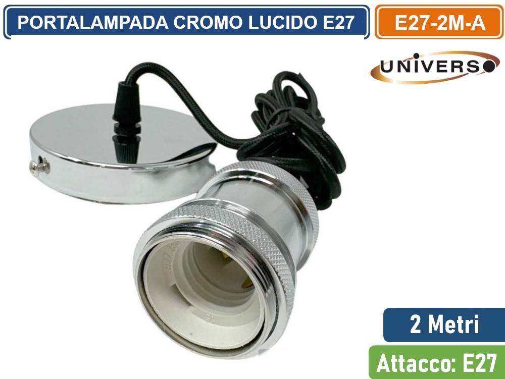 LAMPADARIO PORTALAMPADA A SOSPENSIONE CROMATO LUCIDO PER LAMPADINE E27-1