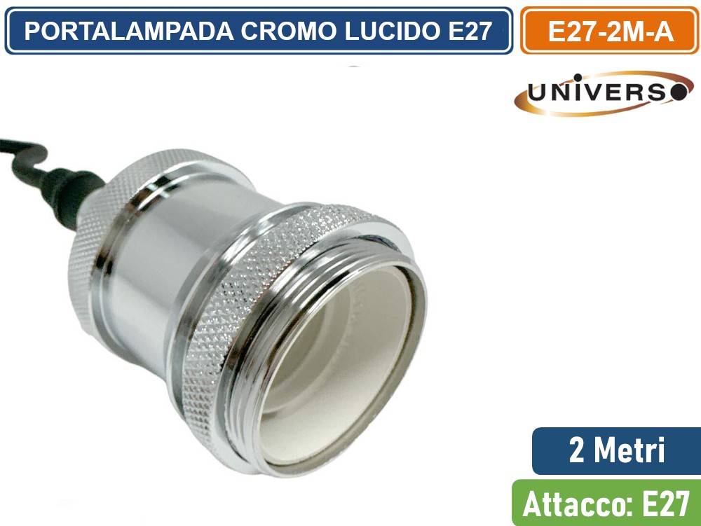 LAMPADARIO PORTALAMPADA A SOSPENSIONE CROMATO LUCIDO PER LAMPADINE E27-2