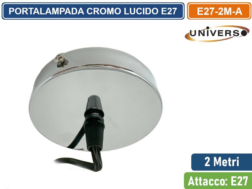 LAMPADARIO PORTALAMPADA A SOSPENSIONE CROMATO LUCIDO PER LAMPADINE E27-3
