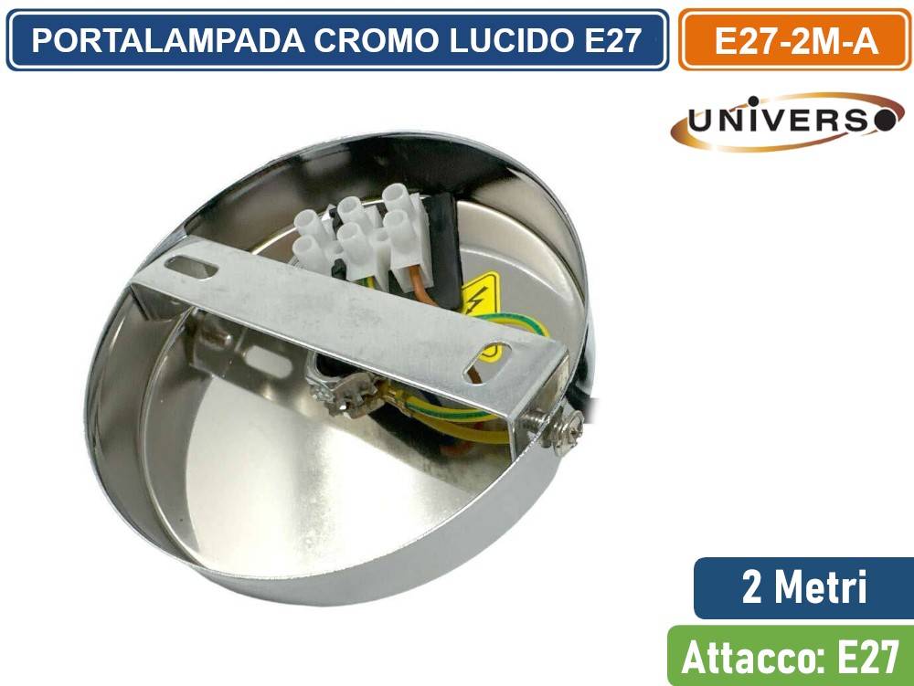LAMPADARIO PORTALAMPADA A SOSPENSIONE CROMATO LUCIDO PER LAMPADINE E27-4