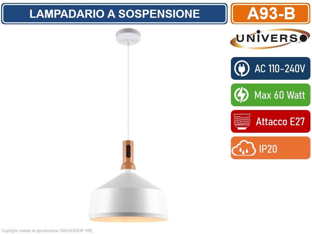 UNIVERSO A93 LAMPADARIO IN METALLO A CAMPANA CON PORTALAMPADA PER LAMPADINE E27 - COLORE: BIANCO-1
