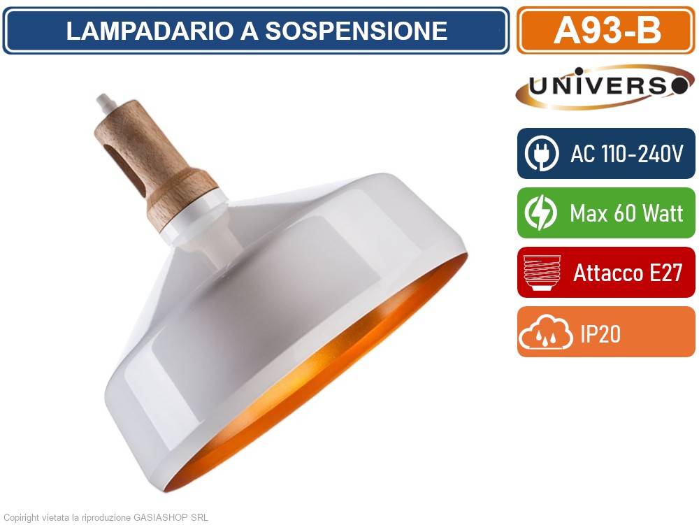 UNIVERSO A93 LAMPADARIO IN METALLO A CAMPANA CON PORTALAMPADA PER LAMPADINE E27 - COLORE: BIANCO-2