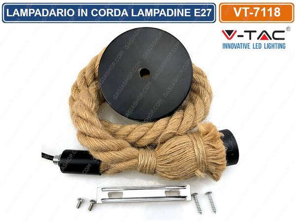V-TAC VT-7118 LAMPADARIO IN CORDA CON PORTALAMPADA PER LAMPADINE E27