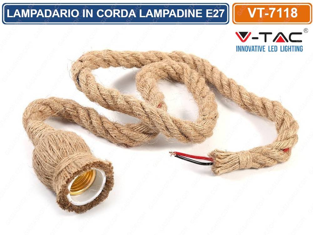 V-TAC VT-7118 LAMPADARIO IN CORDA CON PORTALAMPADA PER LAMPADINE E27-1