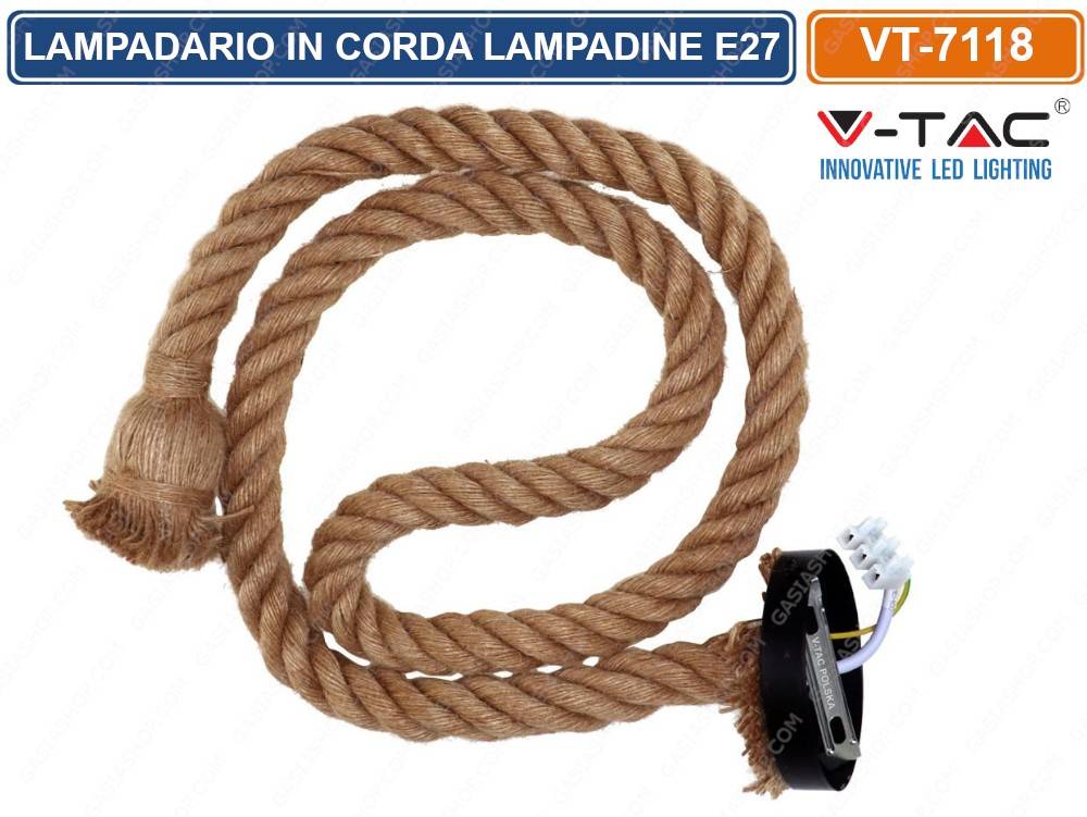 V-TAC VT-7118 LAMPADARIO IN CORDA CON PORTALAMPADA PER LAMPADINE E27-2