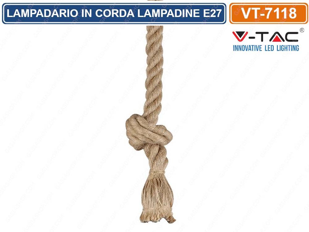 V-TAC VT-7118 LAMPADARIO IN CORDA CON PORTALAMPADA PER LAMPADINE E27-3