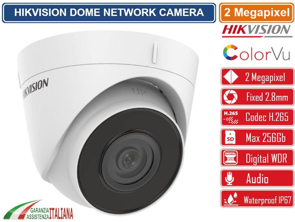 HIKVISION DS-2CD1323G0-IUF TELECAMERA DOME NETWORK 2MP 2.8MM SLOT SD AUDIO IP67-0