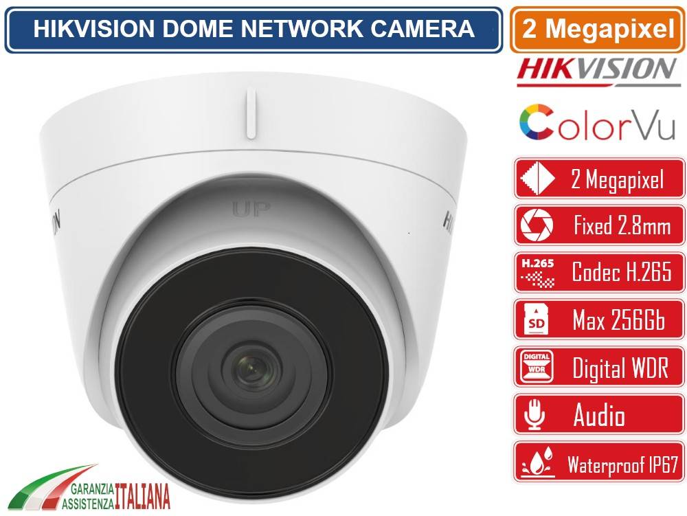 HIKVISION DS-2CD1323G0-IUF TELECAMERA DOME NETWORK 2MP 2.8MM SLOT SD AUDIO IP67-1