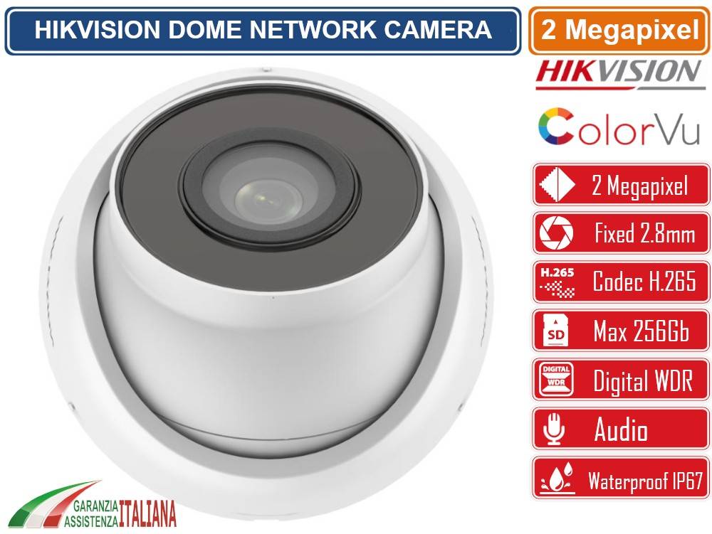 HIKVISION DS-2CD1323G0-IUF TELECAMERA DOME NETWORK 2MP 2.8MM SLOT SD AUDIO IP67-2