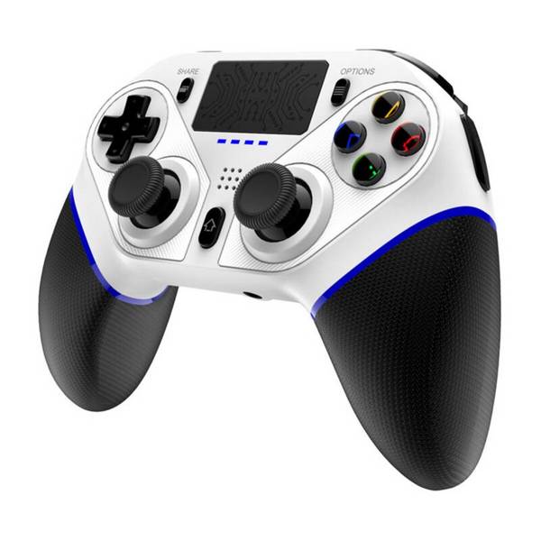 Controller da gioco wireless bianco con illuminazione a LED e altoparlanti