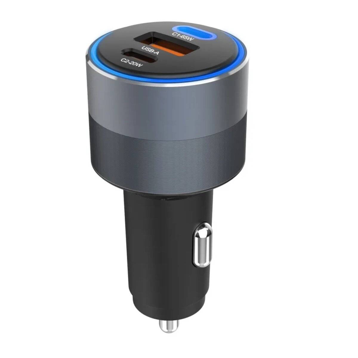 Caricabatteria da auto F-ENERGY in alluminio 2 x Tipo C + USB A PD QC4.0 SFC2.0 3A 85W in grigio-1