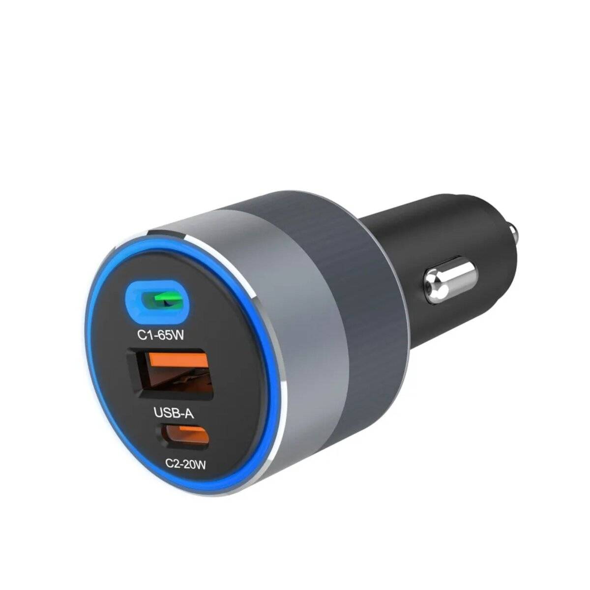 Caricabatteria da auto F-ENERGY in alluminio 2 x Tipo C + USB A PD QC4.0 SFC2.0 3A 85W in grigio-2