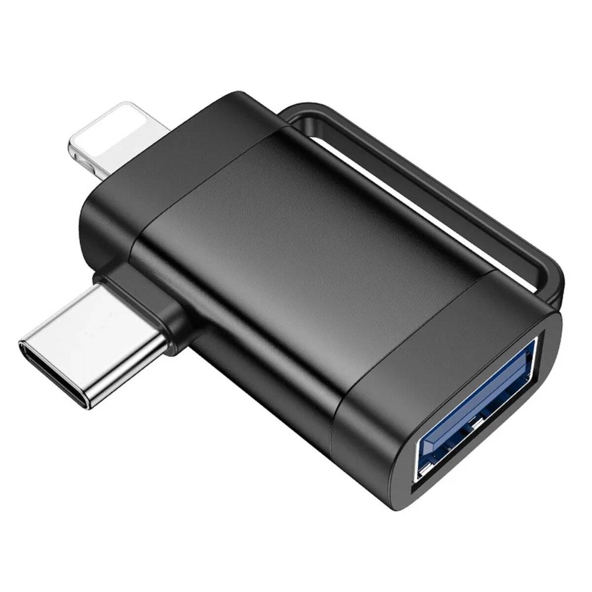 Adattatore OTG 2in1 collegamento iPhone/da USB-C a USB-A in nero 480 Mbit/s nero-2
