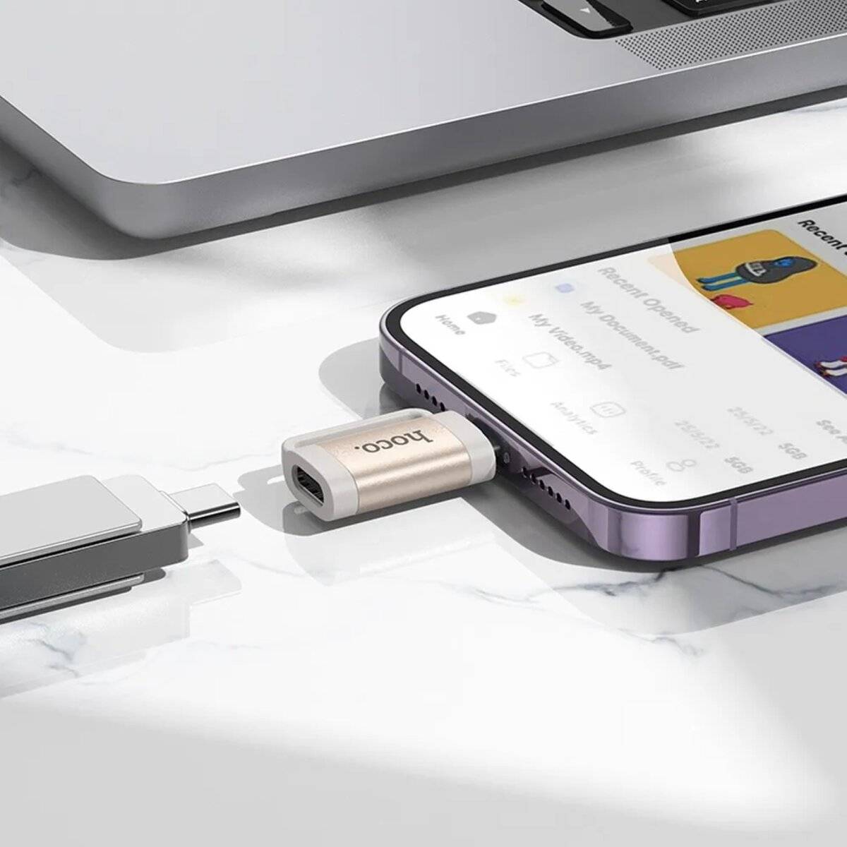 Adattatore OTG da porta iPhone a porta USB-C 480 Mbps Grigio-2