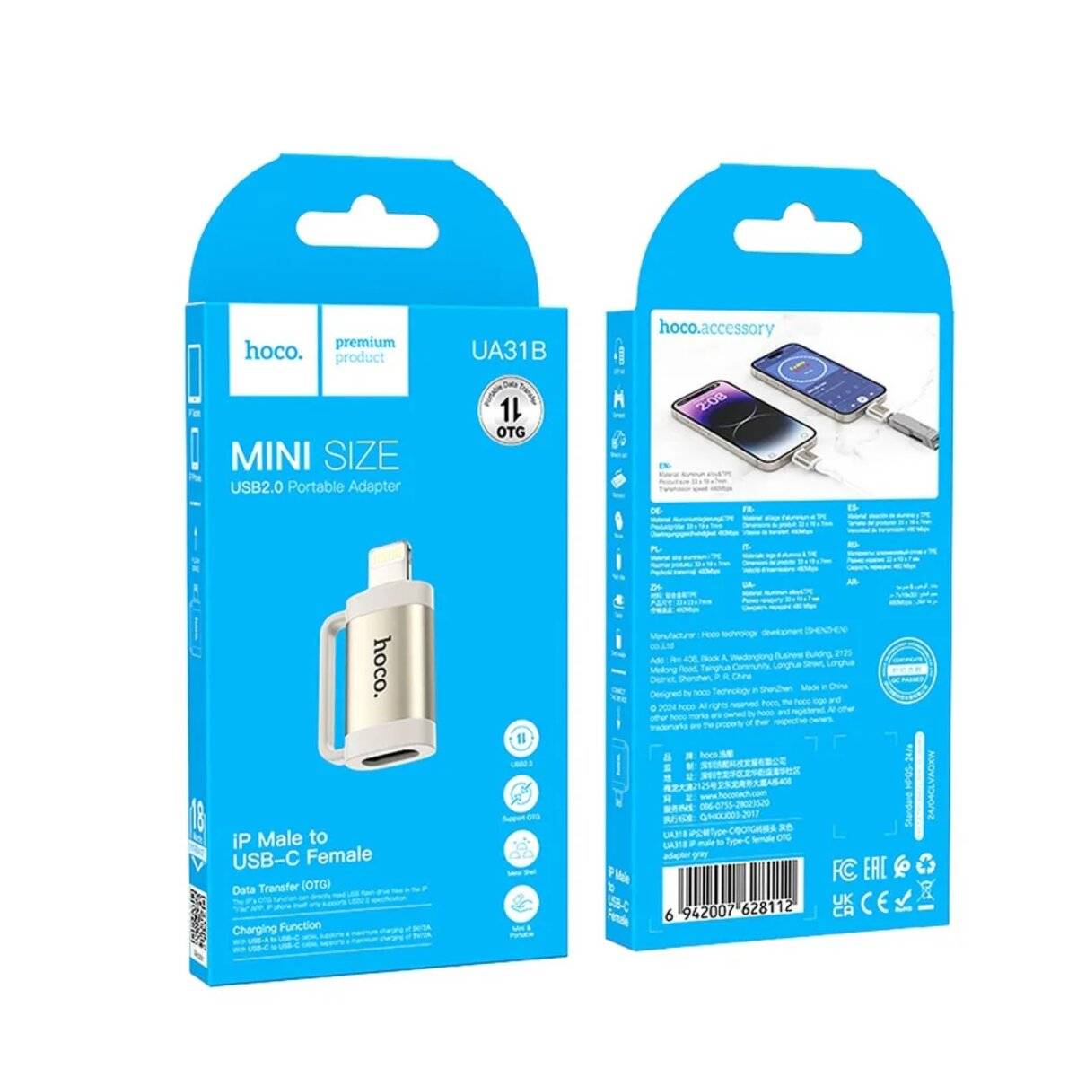 Adattatore OTG da porta iPhone a porta USB-C 480 Mbps Grigio-3