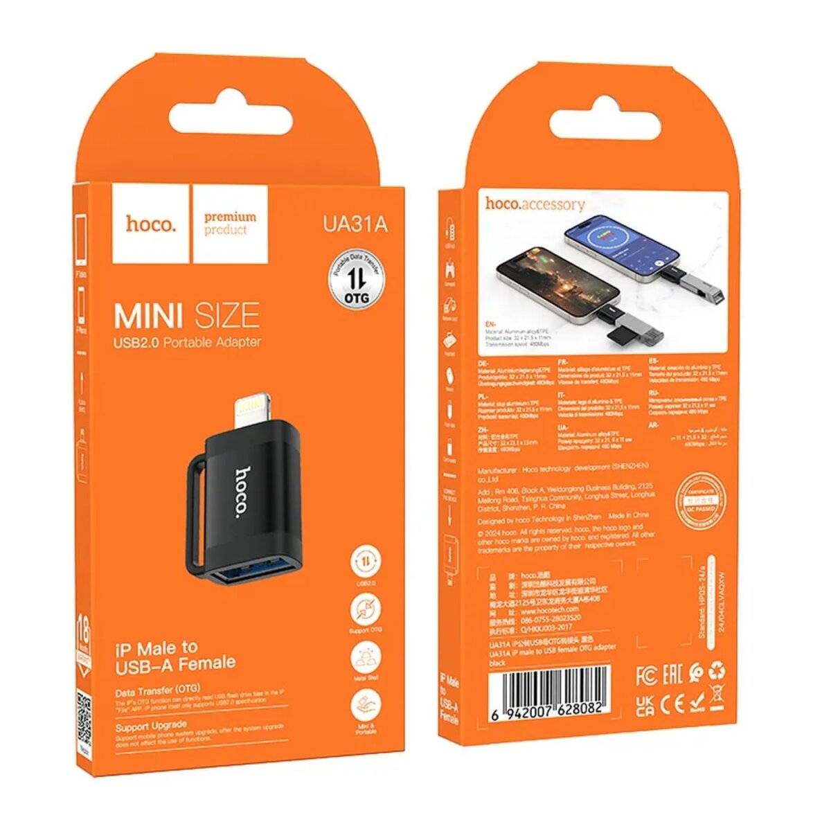 Adattatore HOCO OTG per iPhone (maschio) a USB-A (femmina) UA31A nero-3
