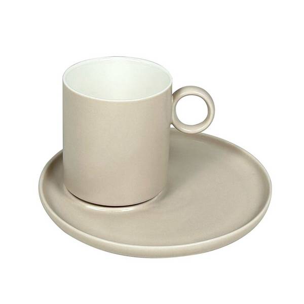 Eleganti tazze da caffè 12 pezzi in porcellana con piattino - 220 ml tortora