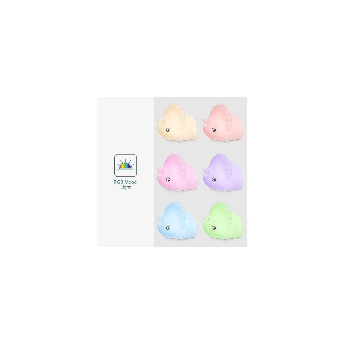 Elegante luce notturna con modalità di illuminazione versatili | Batteria ricaricabile | Cambio colore RGB | Triceratopo-2