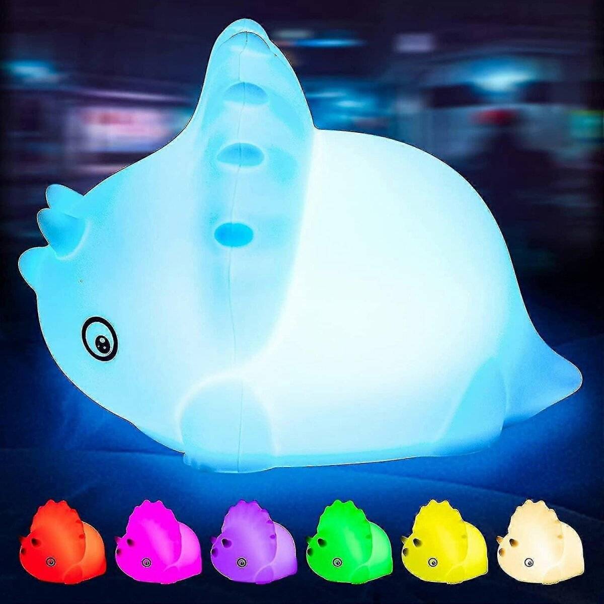Elegante luce notturna con modalità di illuminazione versatili | Batteria ricaricabile | Cambio colore RGB | Triceratopo-4
