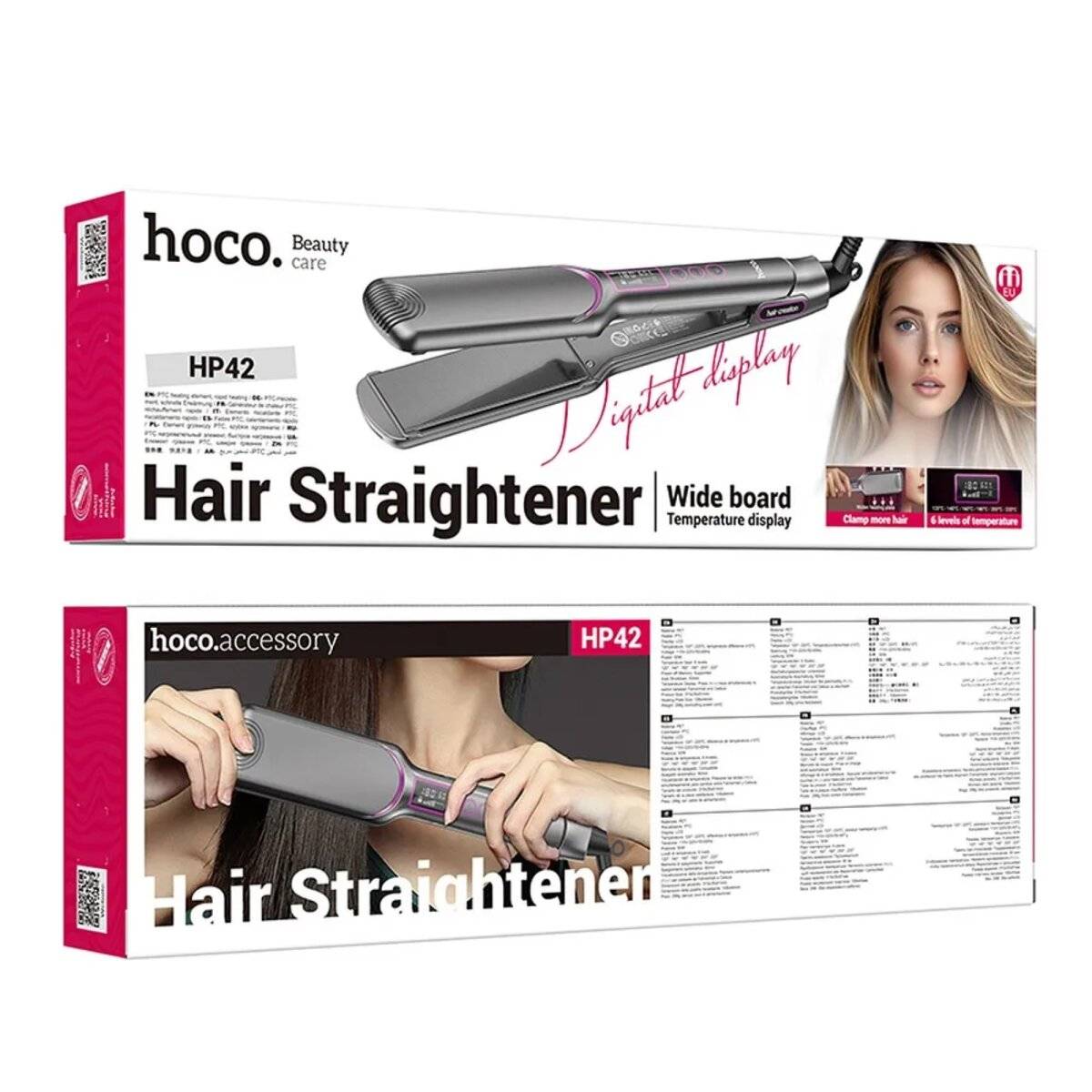 Piastra per capelli con display grigio 120°C - 220°C con spegnimento automatico-4