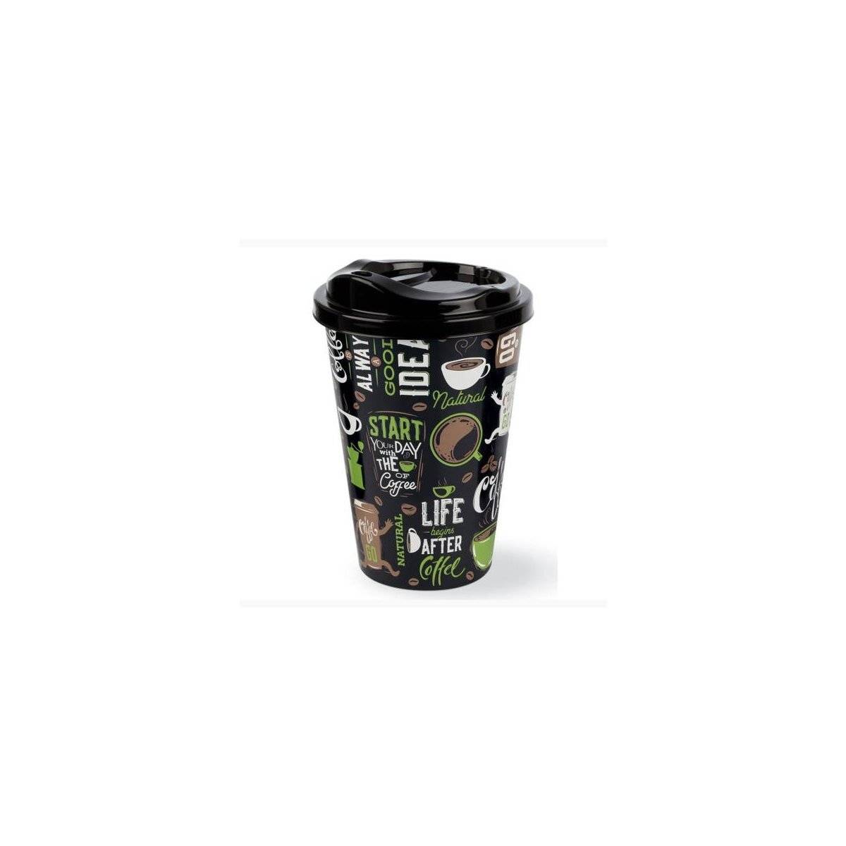Tazza da caffè con coperchio in plastica da 500 ml in espositore - COFFEE - (03 1273)-1