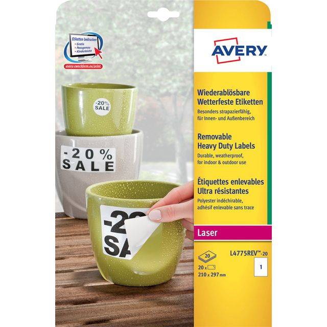 Avery Zweckform L4775REV-20 etichetta autoadesiva Rettangolo Permanente Bianco 20 pz L4775REV-20-4