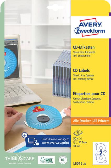 AVERY Zweckform Etichette per CD Etichette per CD, bianco, 117 mm, 50 pezzi. L6015-25 bianco-2