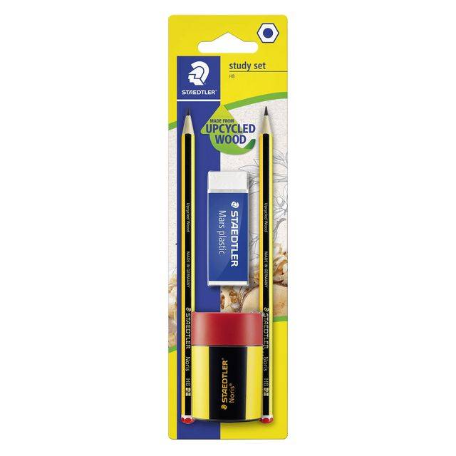 STAEDTLER 120 Confezione da 2 penne grafite 2hb esagonale + 1 temperamatite con deposito + 1 gomma in plastica mars stro-3