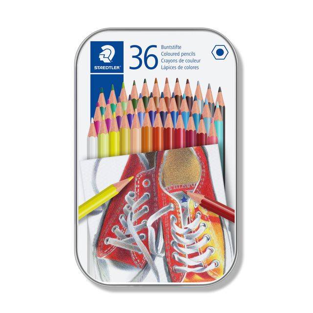 STAEDTLER Hexagonal-Buntstift, 36er Metall-Etui sechseckig, poliert in Farbe der Mine, Minenstärke: 3.0 mm, - 1 Stück (1-4