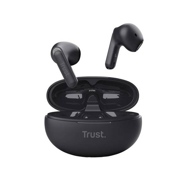 TRUST YAVI AURICOLARI BLUETOOTH WIRELESS CON 2 MICROFONI ENC CON CANCELLAZIONE DEL RUMORE CUSTODIA DI RICARICA NERO